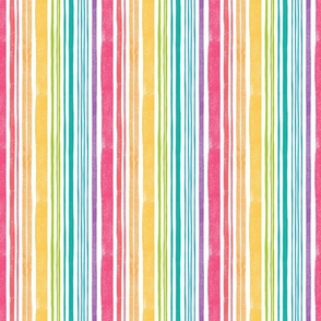 Bright Irregular Rainbow Stripes (Block Printed) - Medium Scale