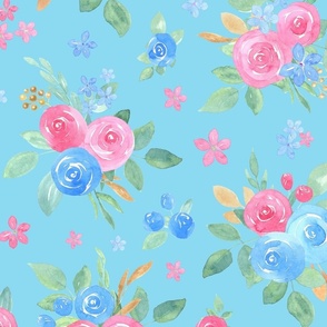 Pink and blue roses on soft blue M