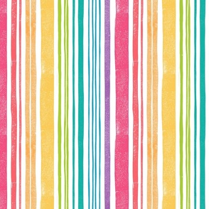Bright Irregular Rainbow Stripes (Block Printed) - Large Scale