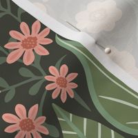 Vintage Botanical Floral Garden Wallpaper - Dark Grey