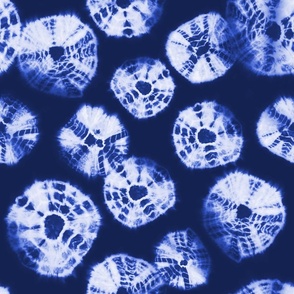 Shibori Kumo tie dye deep white dots over bright blue