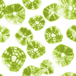 Shibori Kumo tie dye lime green dots over white