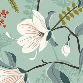 Magnolia Oasis Floral Celadon Green Large Scale