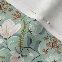 Magnolia Oasis Floral Celadon Green Small Scale
