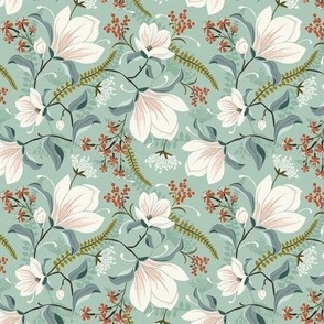 Magnolia Oasis Floral Celadon Green Small Scale