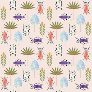 (M) Vintage watercolor bugs and palm leaves vanilla