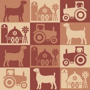 Boer Goat - Farm Theme with Tractor and Barn - Browns and Tan