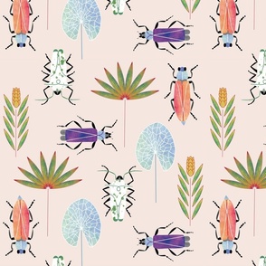 (L) Vintage watercolor bugs and palm leaves vanilla