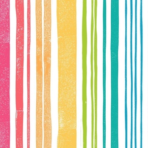 Bright Irregular Rainbow Stripes (Block Printed) - Extra Large Scale
