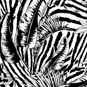 Exotic tropical leves on zebra texture