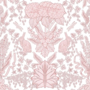 (L) Cottage Garden Damask // Soft Pink on White