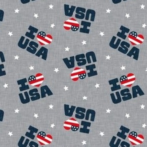 I ❤ USA - Patriotic Stars and Stripes -  Red white and blue - grey - LAD23