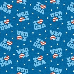 (small scale) I ❤ USA - Patriotic Stars and Stripes -  Red white and blue - med blue - LAD23