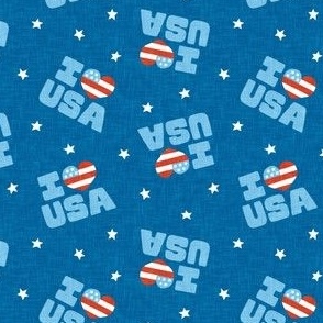 I ❤ USA - Patriotic Stars and Stripes -  Red white and blue - med blue - LAD23