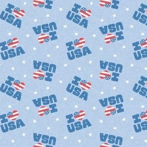 (small scale) I ❤ USA - Patriotic Stars and Stripes -  Red white and blue - pastel blue - LAD23