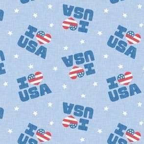 I ❤ USA - Patriotic Stars and Stripes -  Red white and blue - pastel blue - LAD23