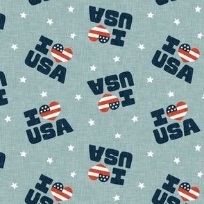 I ❤ USA - Patriotic Stars and Stripes -  Red white and blue - dusty blue - LAD23