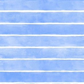 Baby Blue Watercolor Horizontal Broad Stripes - Medium Scale - Beach Coastal Nautical Nursery Boy
