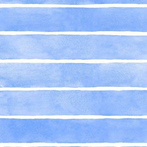 Baby Blue Watercolor Horizontal Broad Stripes - Large Scale - Beach Coastal Nautical Nursery Boy