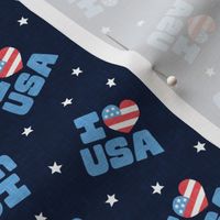 I ❤ USA - Patriotic Stars and Stripes -  Red white and blue - navy - LAD23