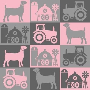 Boer Goat - Farm Theme with Tractor and Barn - Gray and Pink