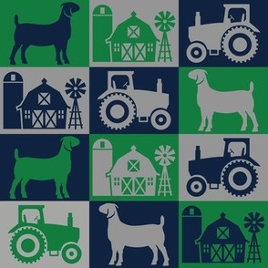 Boer Goat - Farm Theme with Tractor and Barn - Navy Blue, Gray and Green