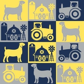 Boer Goat - Farm Theme with Tractor and Barn - Navy Blue, Gray and Yellow