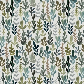 camping time - Medium watercolor leaves in sage green and teal over a beige background - kids apparel - curtains