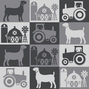 Boer Goat - Farm Theme with Tractor and Barn - Dark Gray, Medium and Light Gray