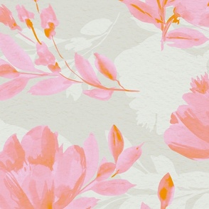 (L) Floral Watercolor Garden peach pink and orange flowers 