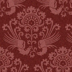 Medieval Pheasant Damask, Dark Red