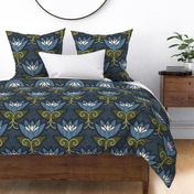 Flower Garden with Seeds - Blue on Navy - Jumbo