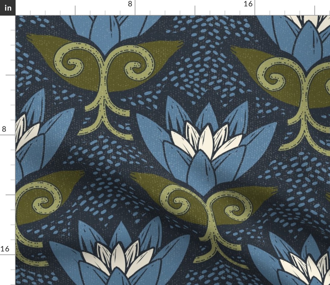 Flower Garden with Seeds - Blue on Navy - Jumbo