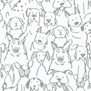 Doodle Dogs,  Blends with Sherwin Williams Taiga Sage Green, 24x36 in repeat scale