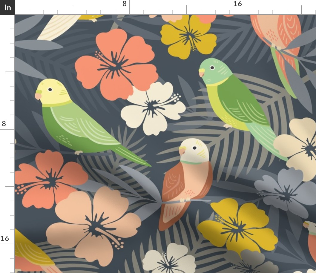 Tropical Parakeets and Palms |  Marigold & Gray Med.