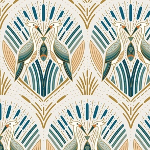 Art Deco Herons | lg. Blue and Cream