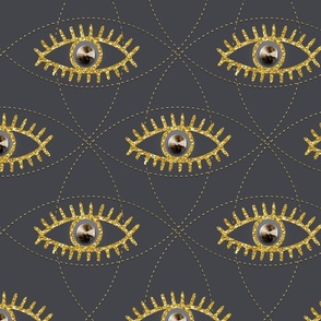 Spiritual Magic Eye Pattern Gold On Grey