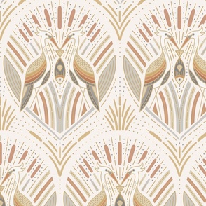 Art Deco Herons | lg. Terracotta and Cream