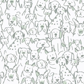 Doodle Dogs, Blends with Sherwin Williams Taiga Sage Green, 12 x 18in repeat scale