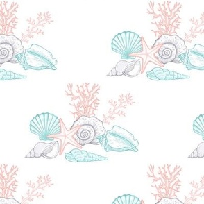 Seafoam Silver and Coral Shell Collection - Sm