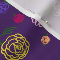 Multicolored neon roses on purple -  large print