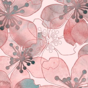 Charming Watercolor Floral Design In Pastel Blush Pink And Grey