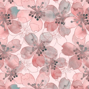 Charming Watercolor Floral Design In Pastel Blush Pink And Grey Smaller Scale