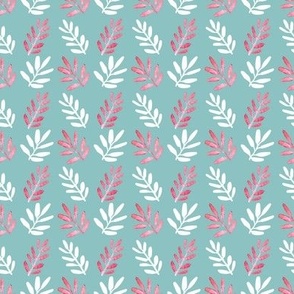 Little branches pink and white on dark sky blue - Medium