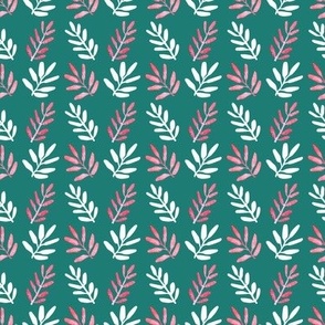 Little branches pink and white on teal - Medium