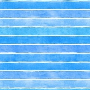 Bright Ocean Blue Watercolor Horizontal Broad Stripes - Ditsy Scale - Nautical Coastal Boy Nursery