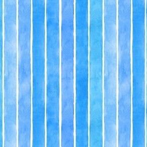 Bright Ocean Blue Watercolor Vertical Broad Stripes - Ditsy Scale - Nautical Coastal Boy Nursery