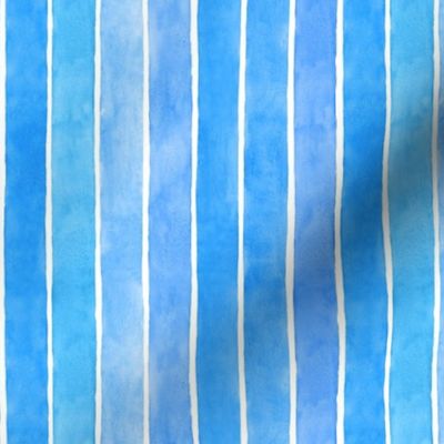 Bright Ocean Blue Watercolor Vertical Broad Stripes - Small Scale - Nautical Coastal Boy Nursery