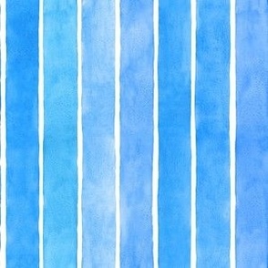 Bright Ocean Blue Watercolor Vertical Broad Stripes - Small Scale - Nautical Coastal Boy Nursery