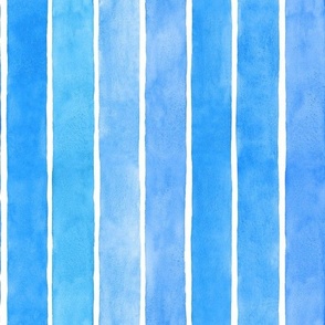 Bright Ocean Blue Watercolor Vertical Broad Stripes - Medium Scale - Nautical Coastal Boy Nursery